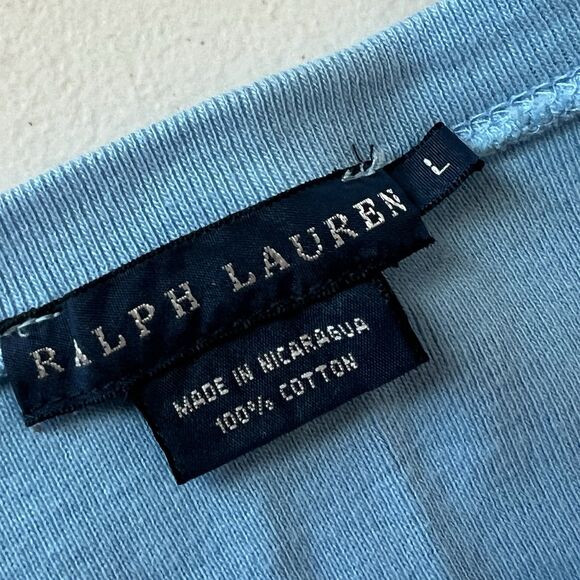 Ralph Lauren  Womens  Large Blue Shirt Fitted Top Embroidered Pony Short Sleeve - Picture 7 of 7